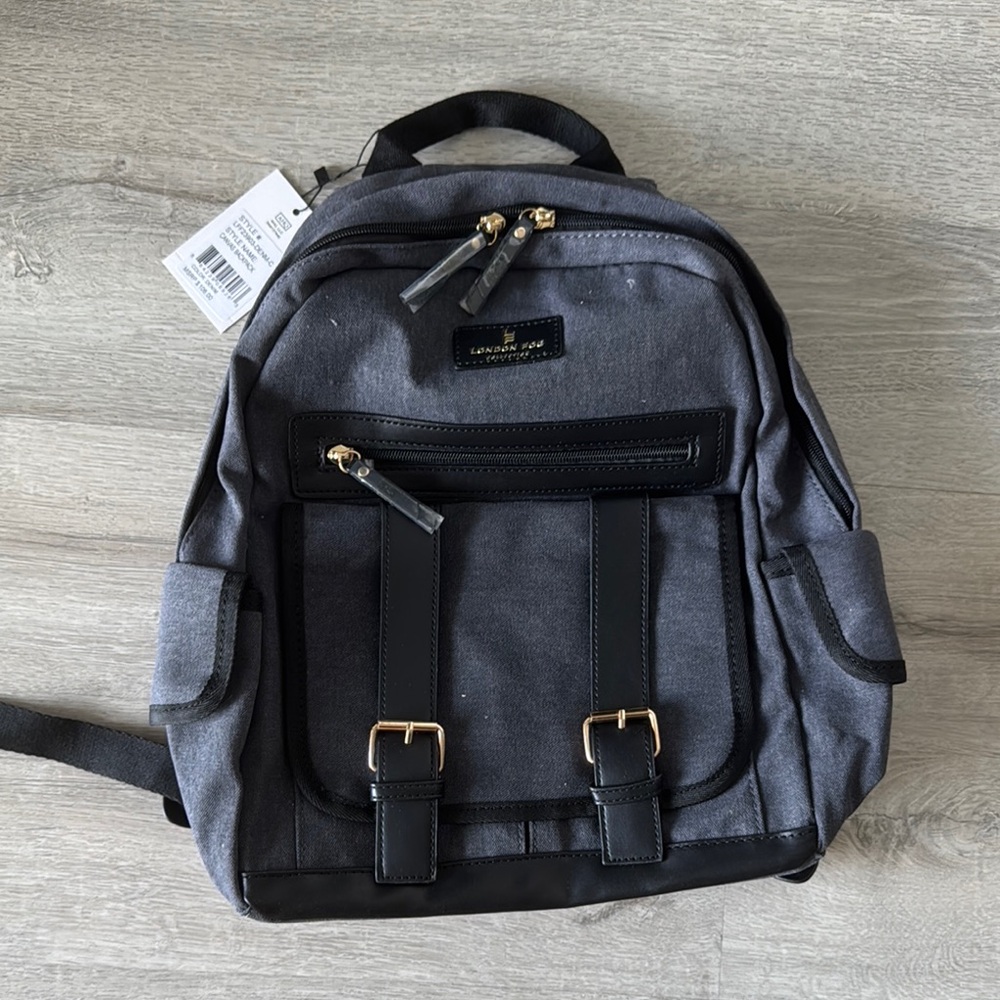 London Fog Gray and Black Backpack with Durable Design NWT